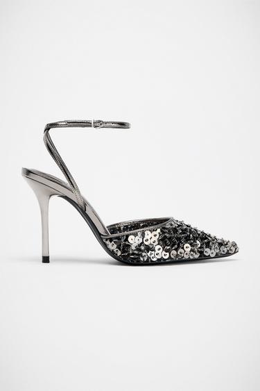 ZAPATO TACÓN LENTEJUELAS - Gris de Zara