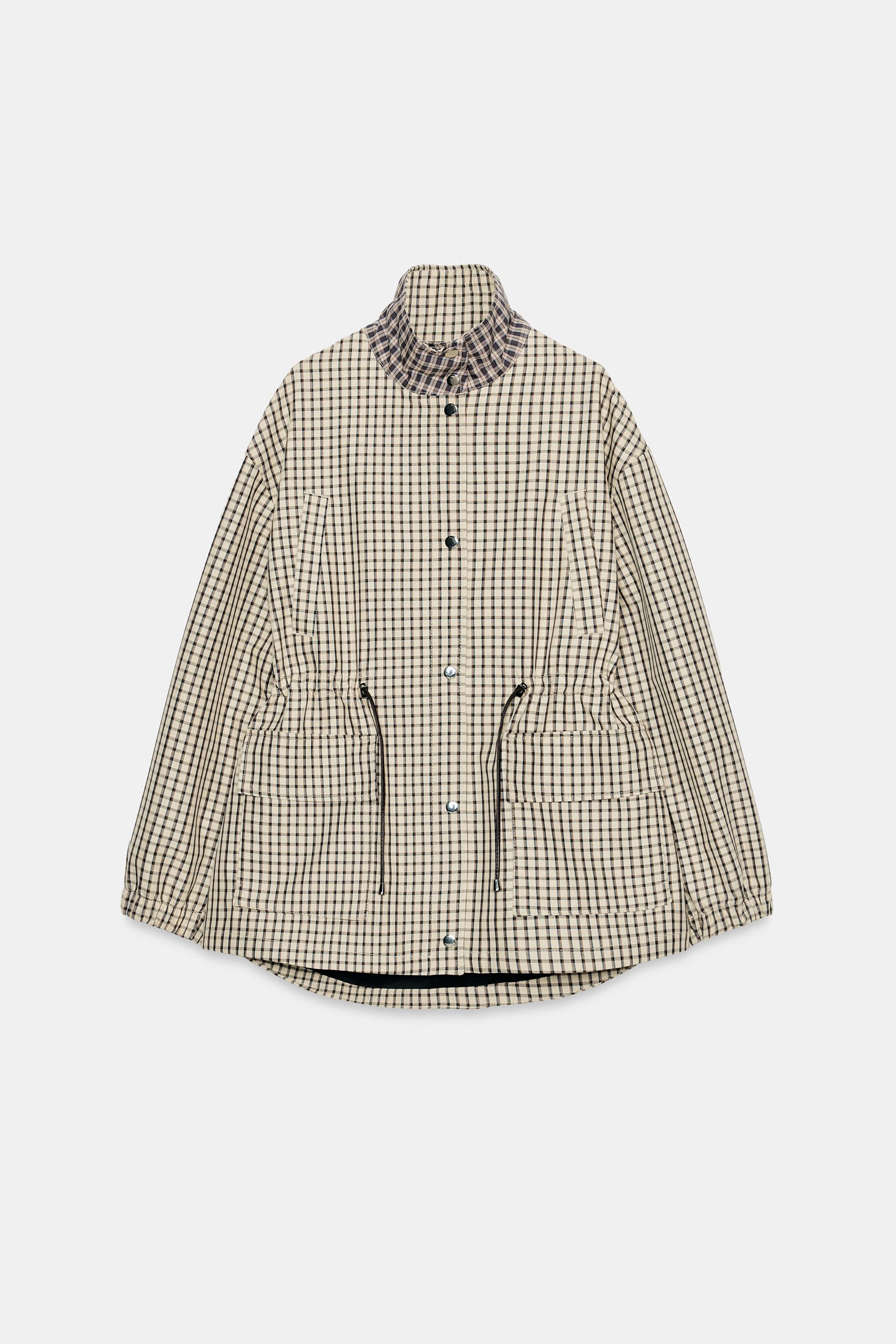 チェック柄ハイネックジャケット - オフホワイト | ZARA Japan / 日本