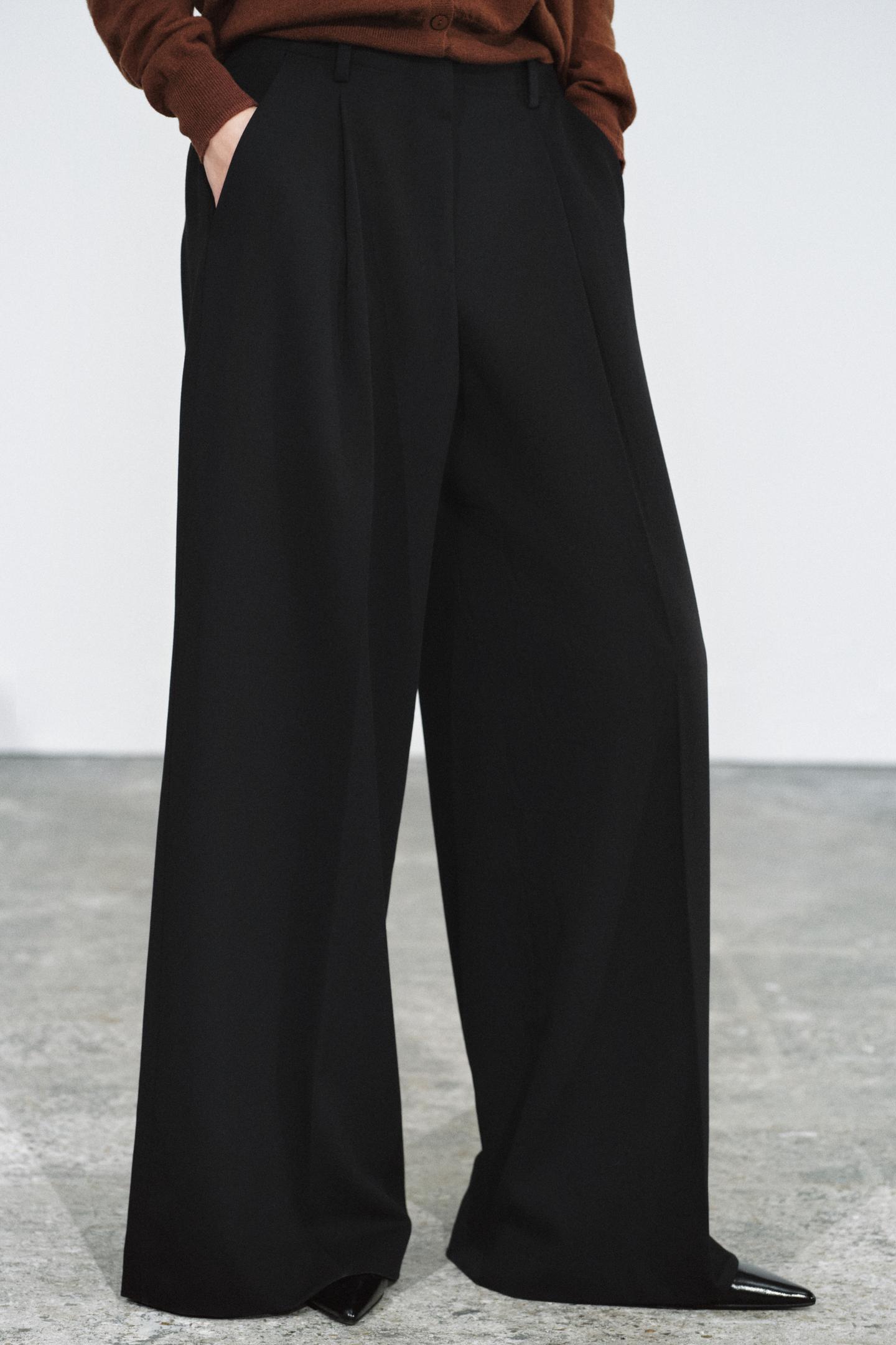 Женские брюки Zara ZW Collection Pleated, цвет: Чёрный — фото 3