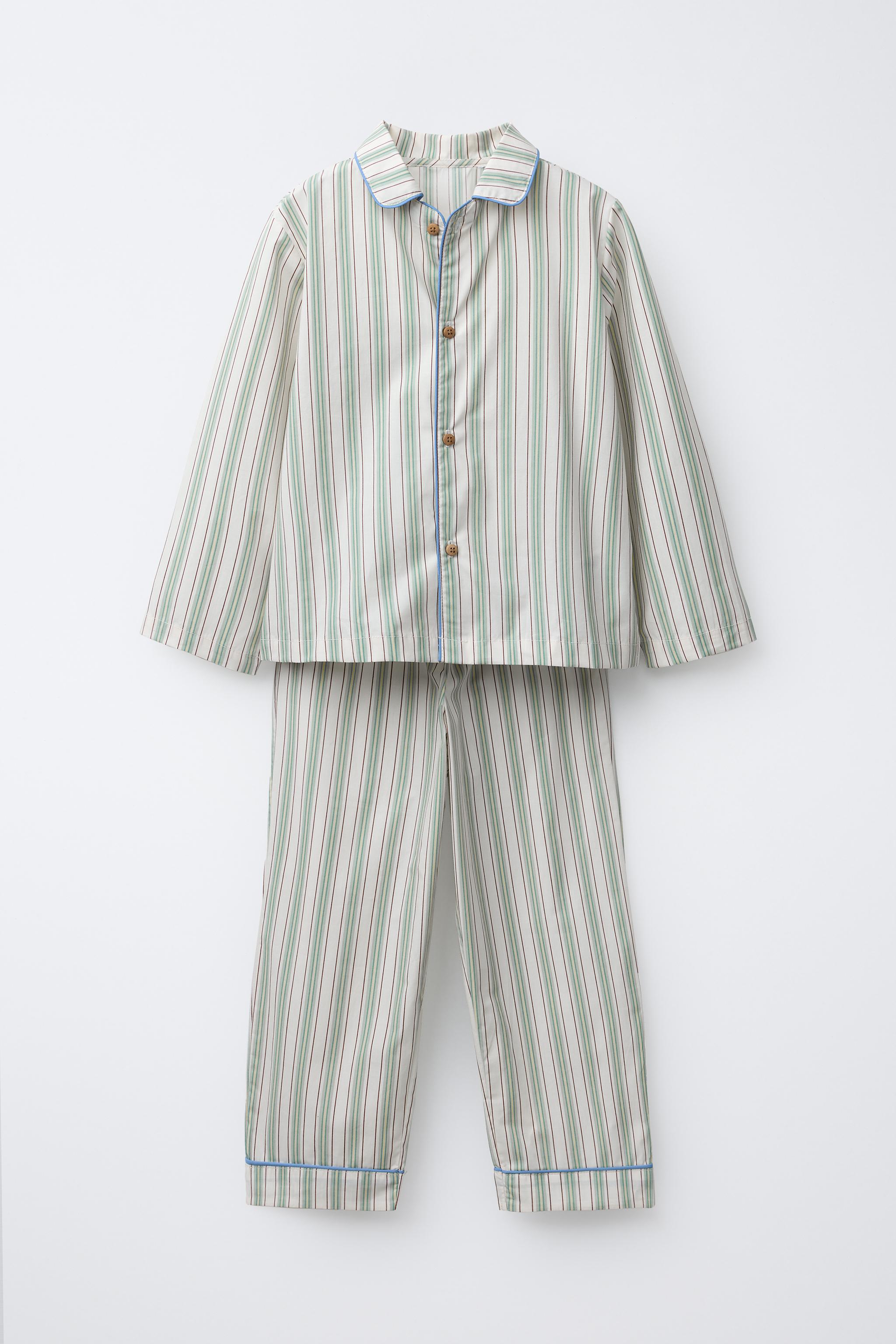 6～14歳/ストライプ柄シャツ＆パンツパジャマ - グリーン | ZARA