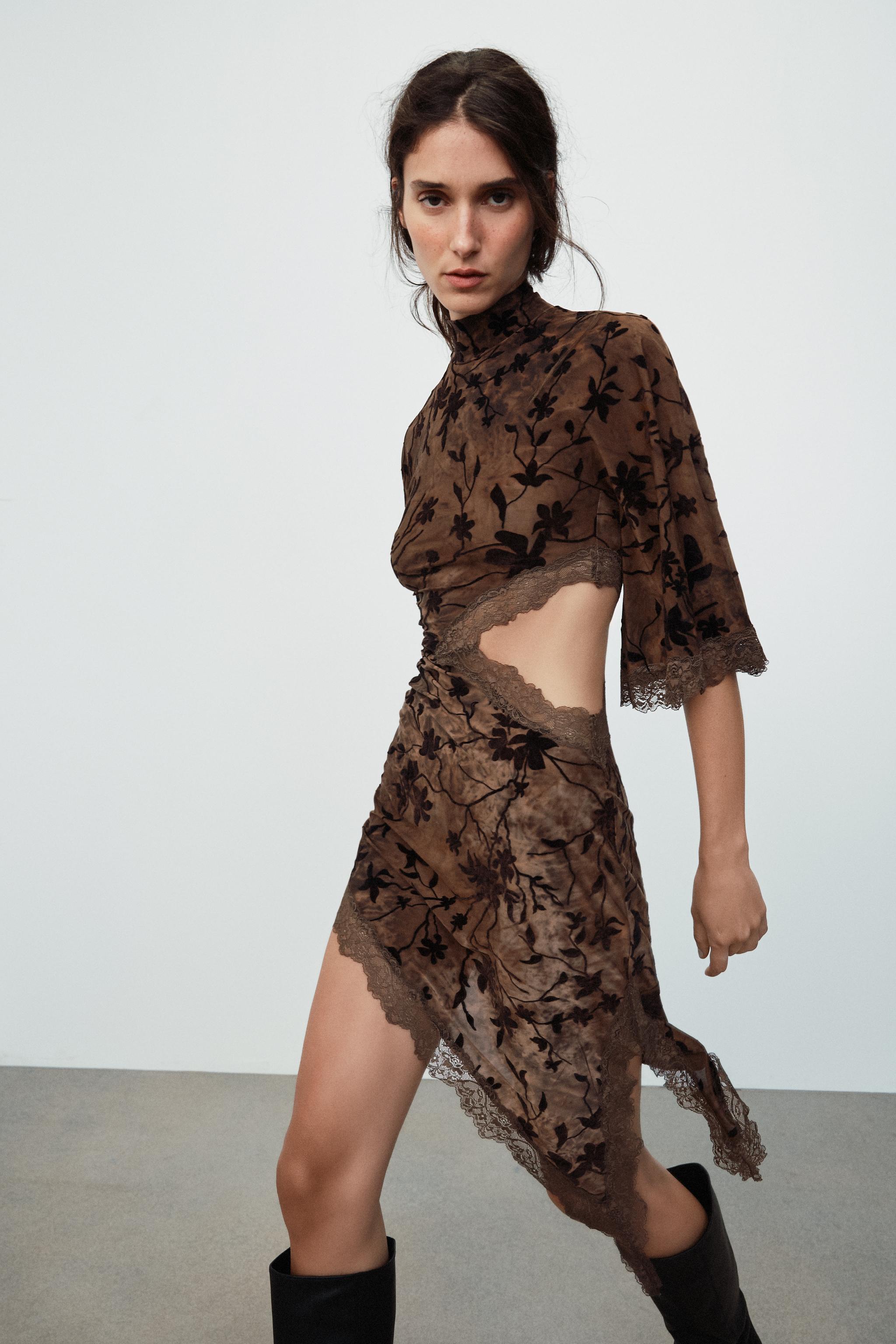 FLOCKED MINI DRESS WITH SLIT