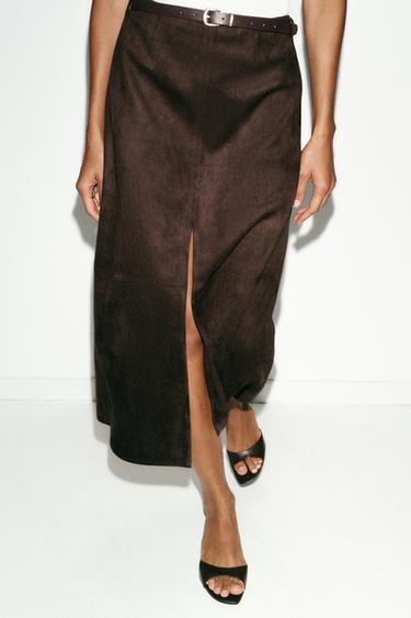 RUSKINDSEFFEKT NEDERDEL MED BÆLTE - brun/chocolade fra Zara