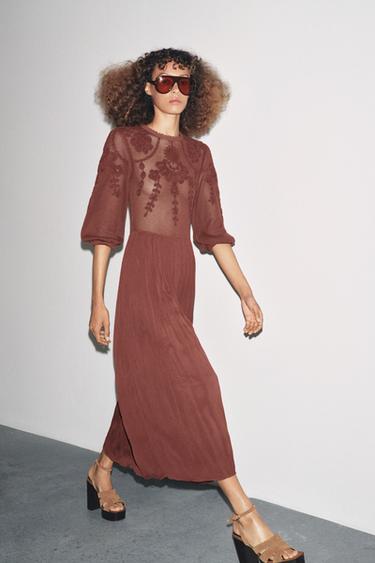 ZW COLLECTION COMBINED DRESS - Maroon by Zara - Image 2
