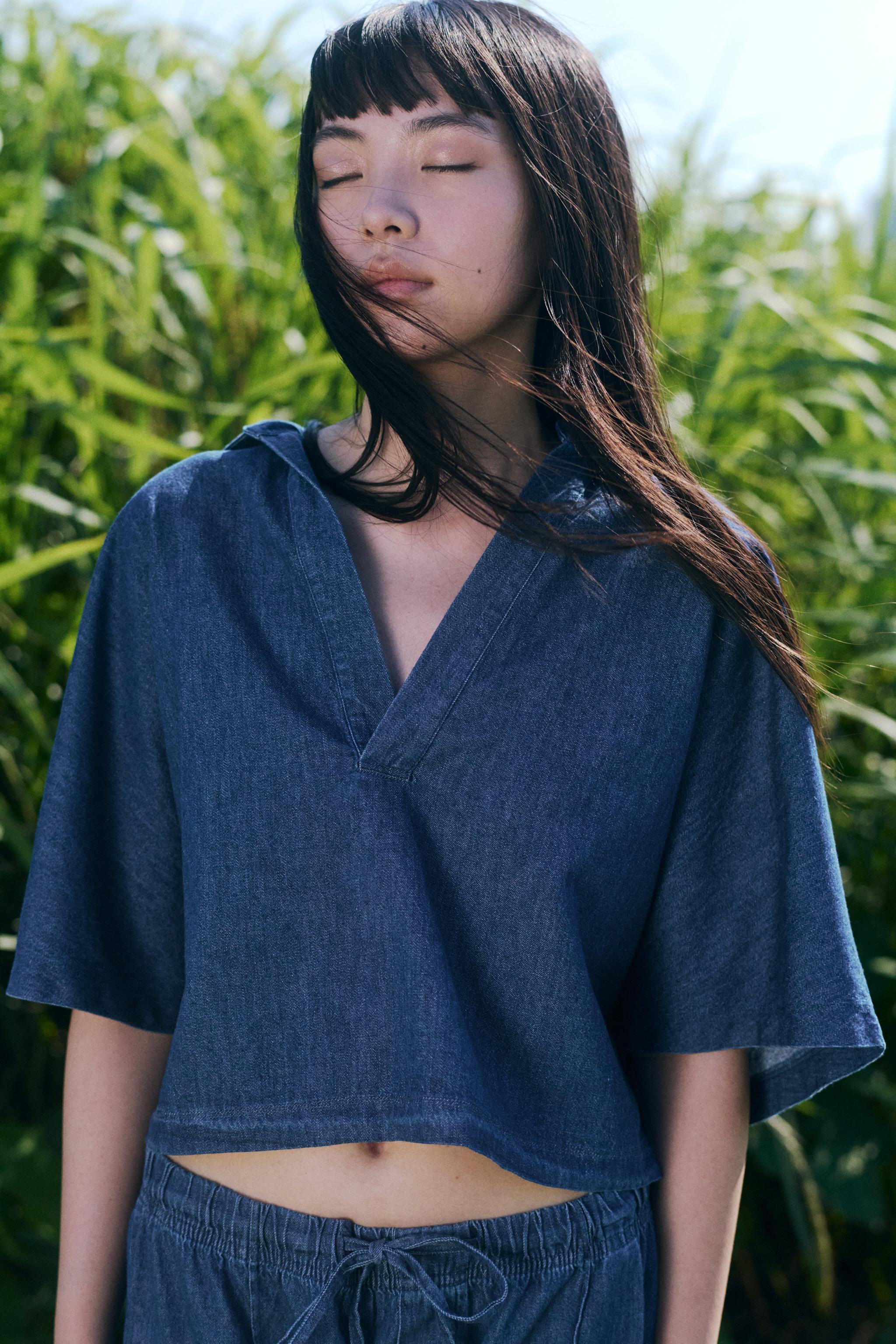 スペイン発送 ZARA TRF NFL ペイトリオッツデニムオーバーシャツ スペイン発送 ZARA クロップドフィットデニムTシャツ 今季新作