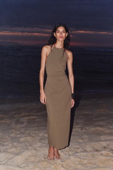 HALTER MIDI DRESS WITH DETAIL - Brown by Zara