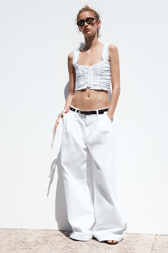 TOP AVEC BRODERIES PERFORÉES - Blanc de Zara - Image 0