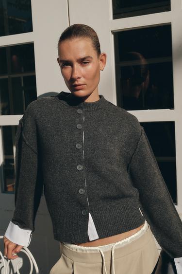 CHAQUETA PUNTO COMBINADA - Gris vigoré de Zara