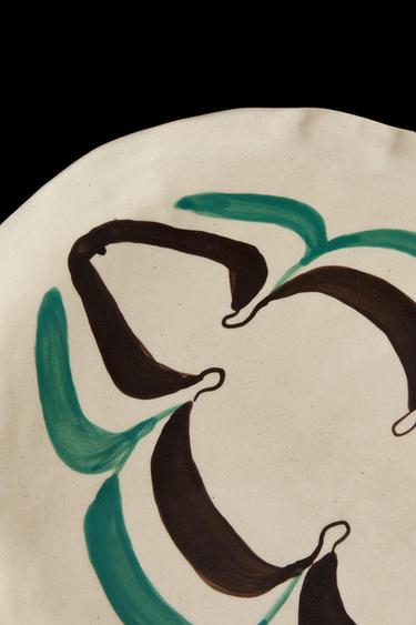 Zara PAINTED CERAMIC SERVING DISH X COLLAGERIE - Green / Ecru