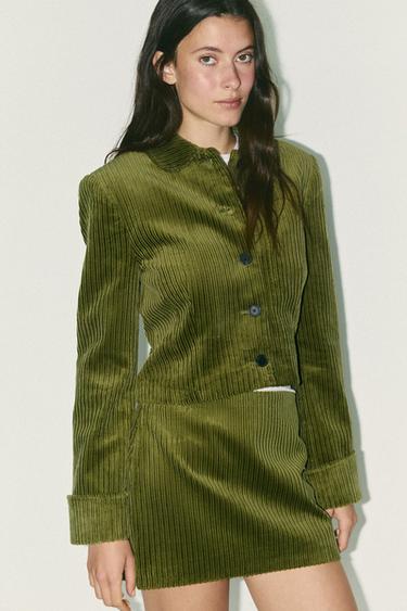 CROPPED CORDUROY JACKET - Mid-green by Zara