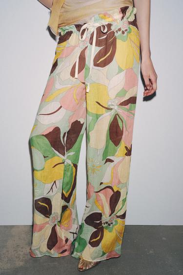 PANTALON IMPRIMÉ FLEURS RAMIE ZW COLLECTION - Vert de Zara - Image 1