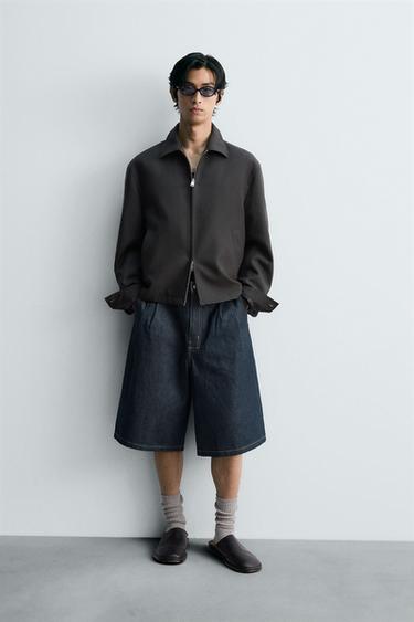 PLEATED RELAXED FIT DENIM BERMUDA SHORTS - Blue by Zara