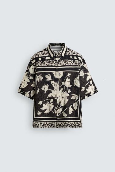 Zara LEAF PRINT SHIRT - Black