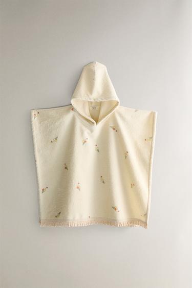 PONCHO DE PRAIA INFANTIL DE ALGODÃO COM SORVETES - Cru / Verde da Zara