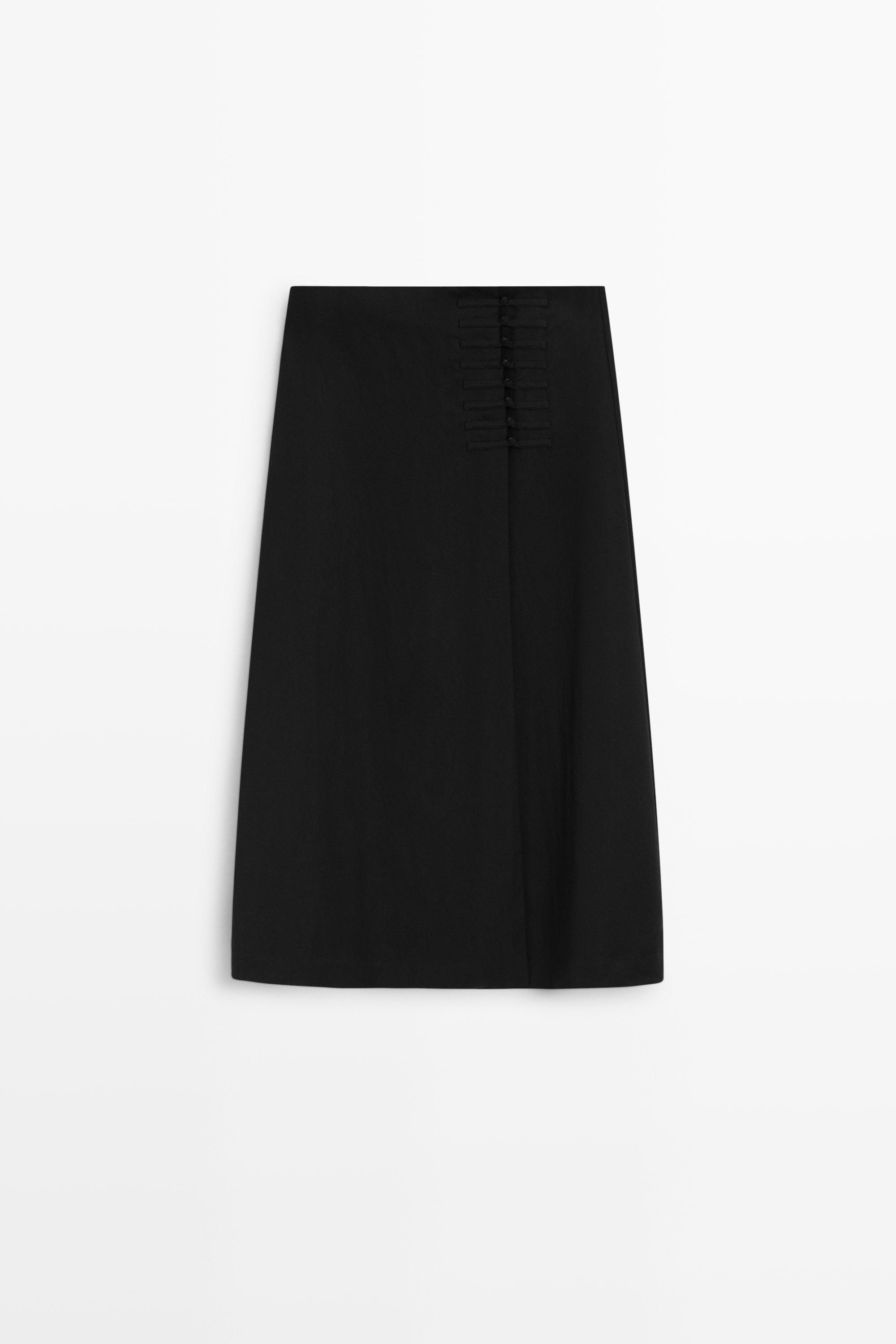 Straight midi skirt with button detail