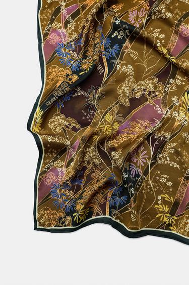 FOULARD EN VISCOSE À IMPRIMÉ FLEURI - Vert olive de Zara - Image 3