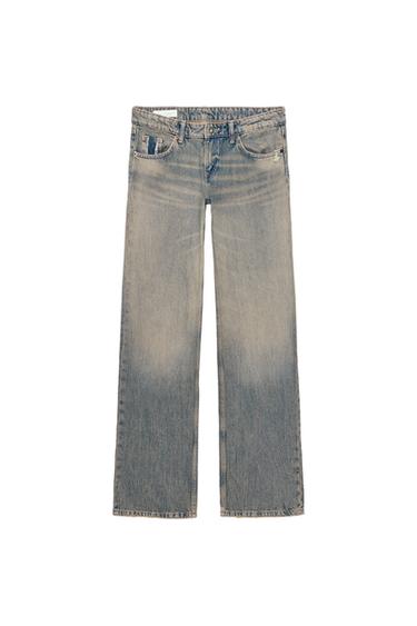 Zara TRF LOW-RISE WIDE-LEG JEANS - Blue / Green
