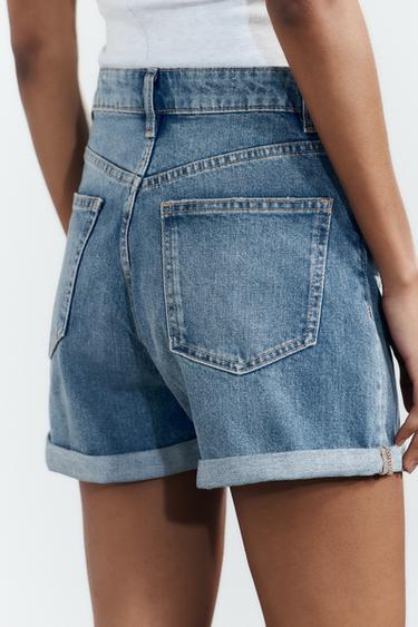 HIGH-WAIST MOM FIT TRF BERMUDA SHORTS - Blue by Zara