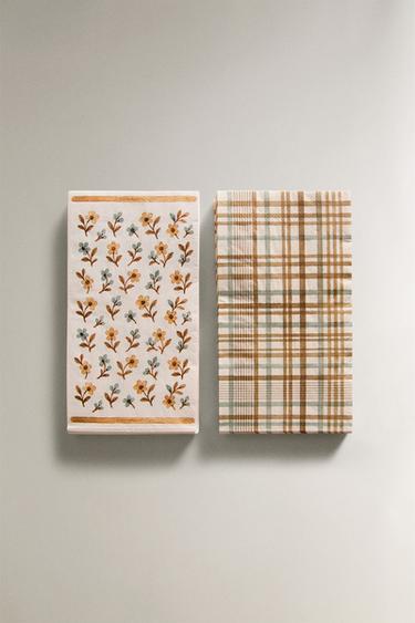 FLORAL AND CHECK PAPER NAPKINS (PACK OF 30) - Beige by Zara