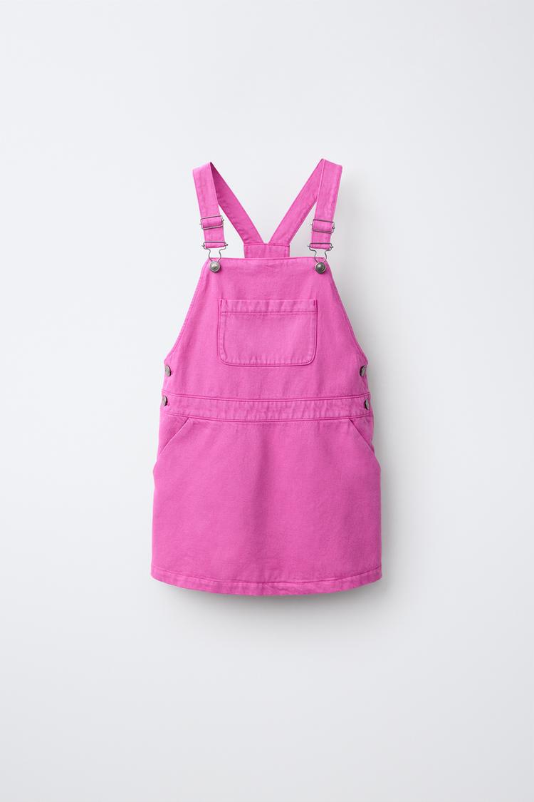 TWILL POCKET PINAFORE — Fuchsia