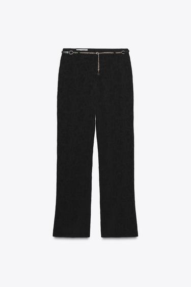 Zara JACQUARD PANTS WITH CHAIN BELT - Black