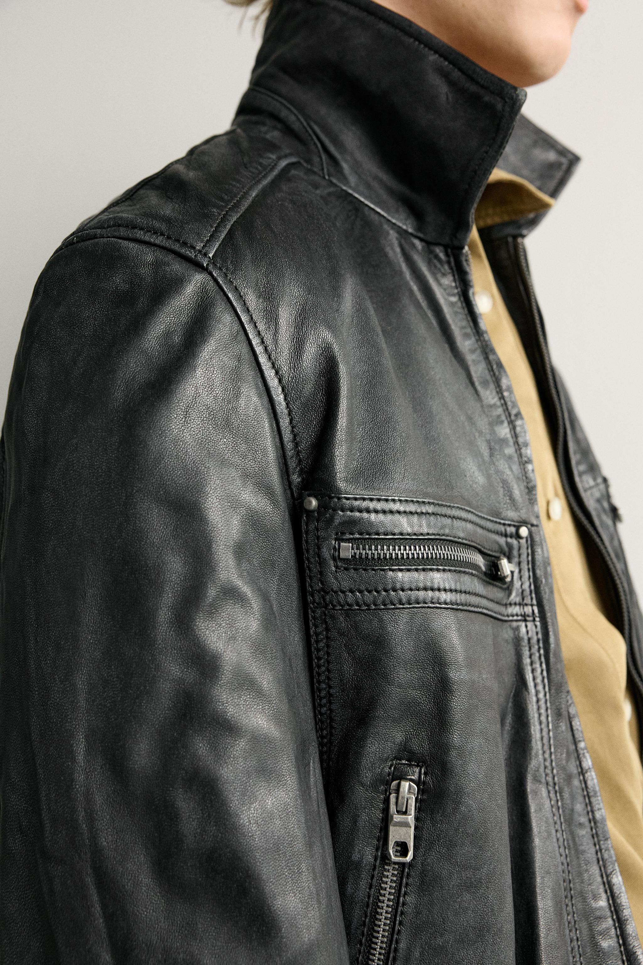 WASHED LEATHER CROPPED FIT JACKET