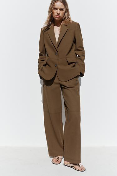 CALÇA RETA COM EFEITO CAMURÇA - Marrom da Zara
