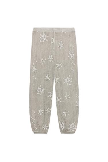 PANTALÓN BOMBACHO PUNTO HILO METALIZADO - Plata de Zara