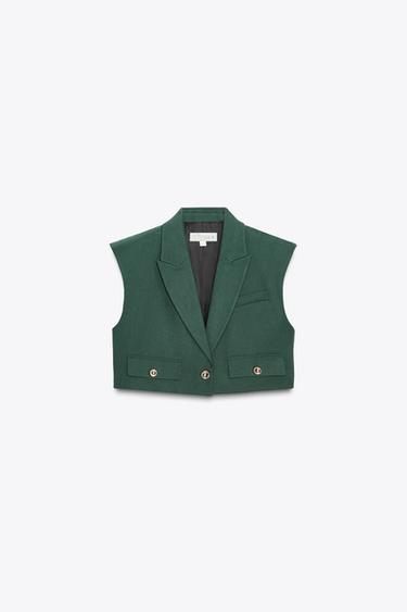 Zara LÜHIKE KLAPPIDEGA VEST - Tumeroheline