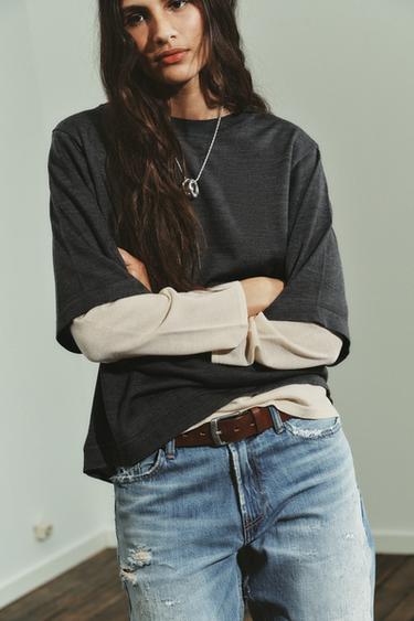 DOUBLE-LAYER KNIT JUMPER - Grey marl by Zara