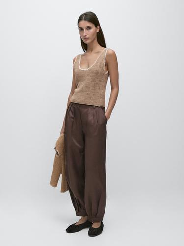 Top punto contraste mezcla algodón - Visón oscuro de Zara - Imagen 0