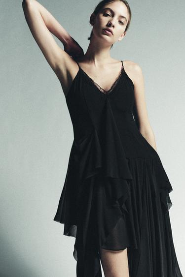 ROBE À BRETELLES VOLANTS DENTELLE - Noir de Zara - Image 1