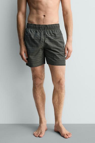 GEOMETRIC PRINT LONG SWIM SHORTS - Greys by Zara - Image 1