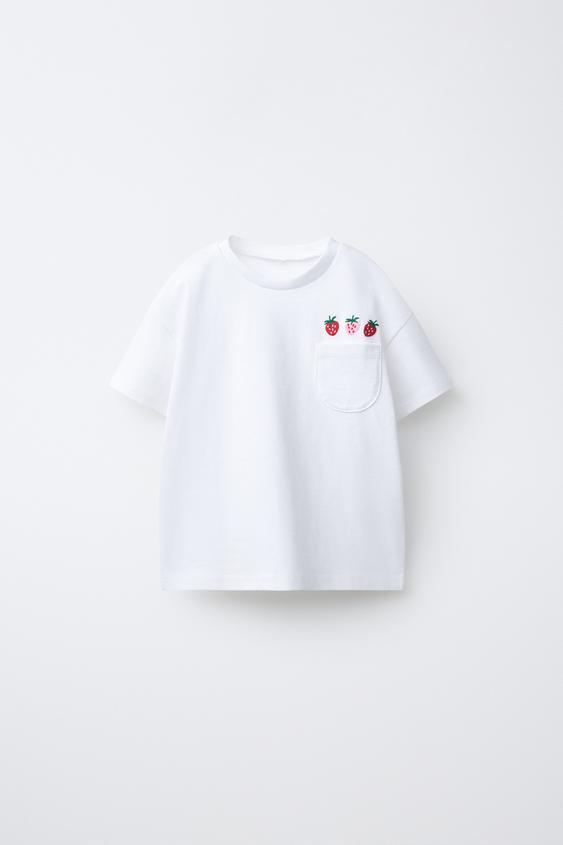 EMBROIDERED POCKET T-SHIRT - White by Zara - Image 0