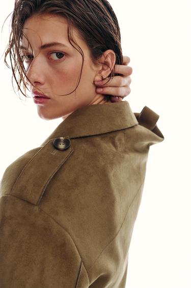 VESTE COURTE EFFET DAIM - Kaki foncé de Zara - Image 3