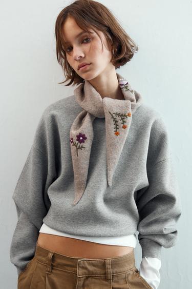 KNIT BANDANA WITH FLORAL EMBROIDERY - camel by Zara - Image 0