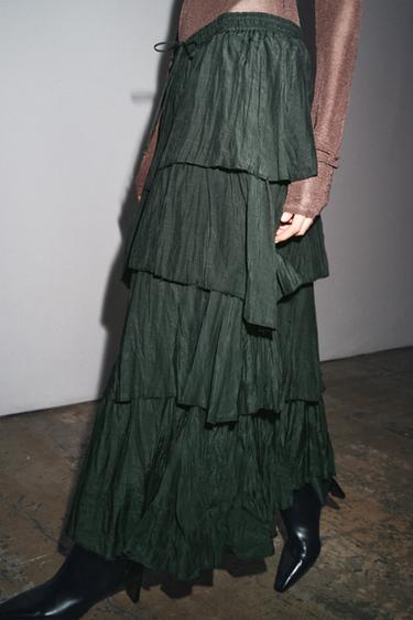 JUPE MIDI VOLANTS ZW COLLECTION - Vert foncé de Zara - Image 5