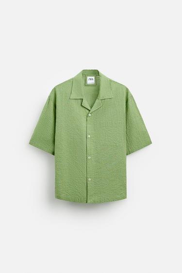 TEXTURED CHECK SHIRT - Light green by Zara