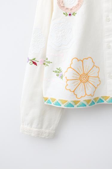 EMBROIDERED COTTON AND LINEN SHIRT - Ecru by Zara - Image 3
