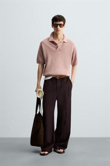 POLOSHIRT AUS STRICK MIT STRUKTURMUSTER - Rosa von Zara - Bild 0