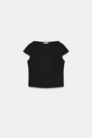 T-SHIRT À MANCHES COURTES INTERLOCK - Noir de Zara