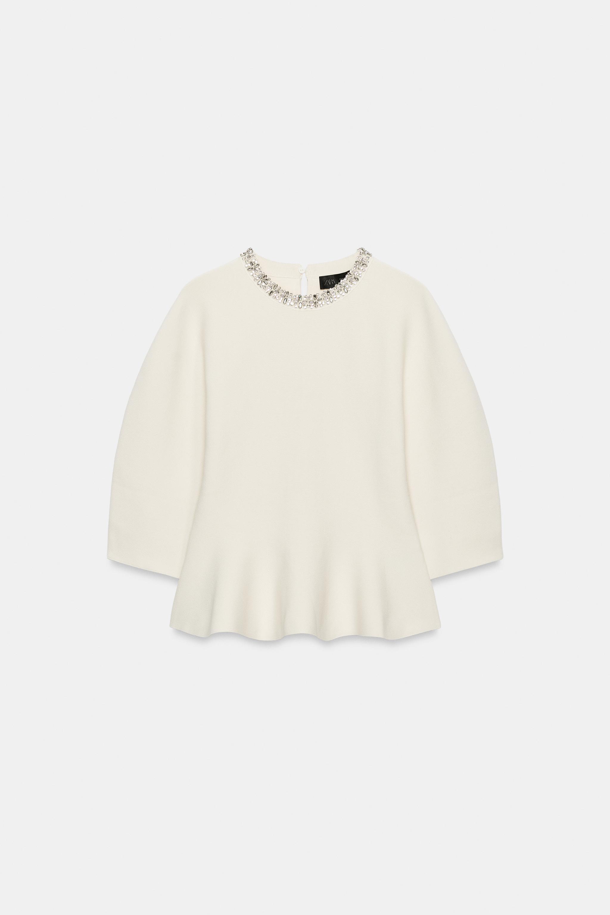 Zara BEADED COLLAR KNIT TOP — фото 6