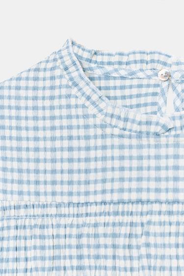 GINGHAM SMOCKED TOP - Ecru / Blue by Zara - Image 7