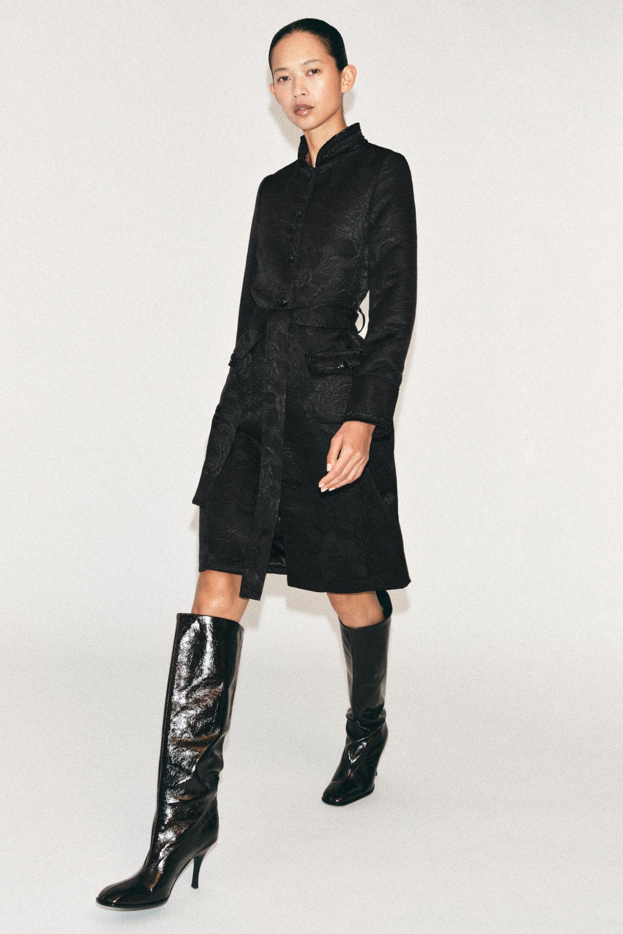 ZW COLLECTION JACQUARD MIDI COAT — Black