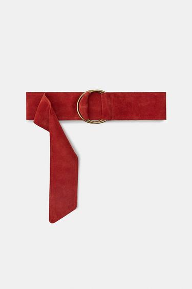 100% SUEDE LEATHER BELT WITH CIRCULAR BUCKLE - Russet by Zara