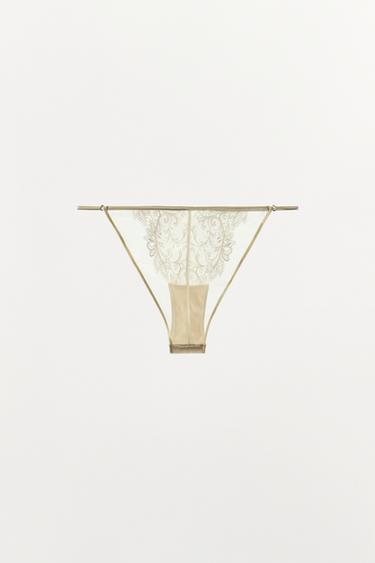 EMBROIDERED LACE BRIEFS - Ecru / Beige by Zara - Image 3