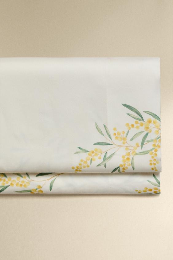 LENÇOL DE CIMA DE CETIM COM MIMOSAS - Branco-marfim da Zara - Imagem 0