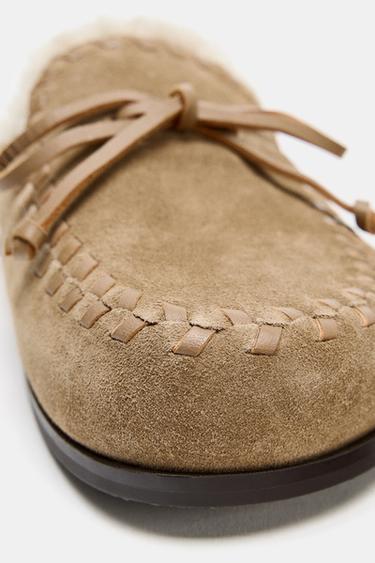 LEATHER SHEARLING EFFECT CLOGS - Sand Brown by Zara - Image 6