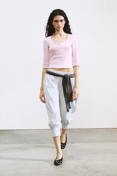 Zara CROPPED BALLOON PANTS - Gray marl