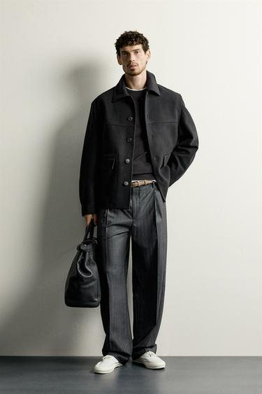 FRAKKE I ULDMIX MED REGULAR FIT - Sort fra Zara