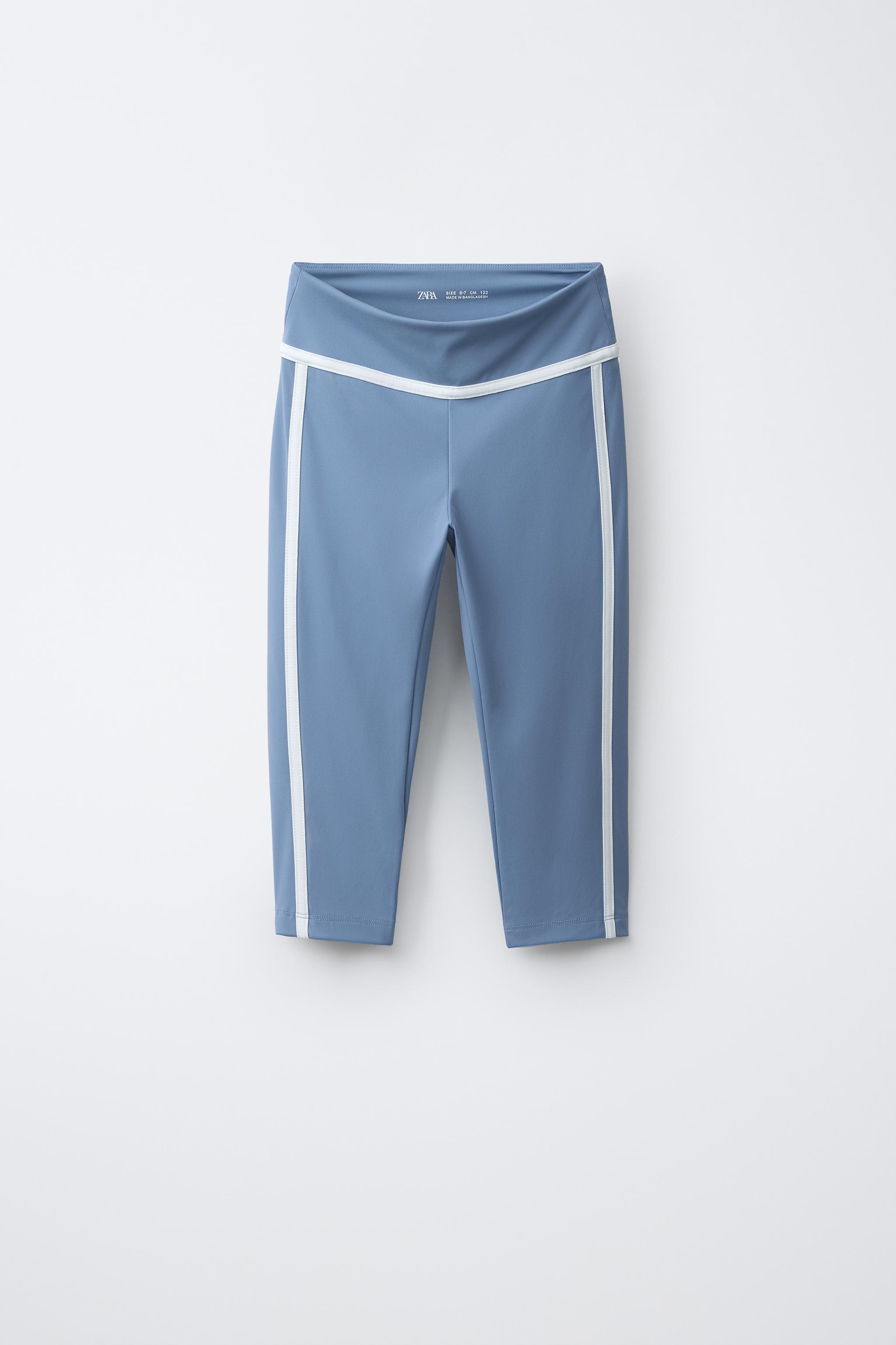 CONTRASTING PIPING CAPRI LEGGINGS — Faded blue